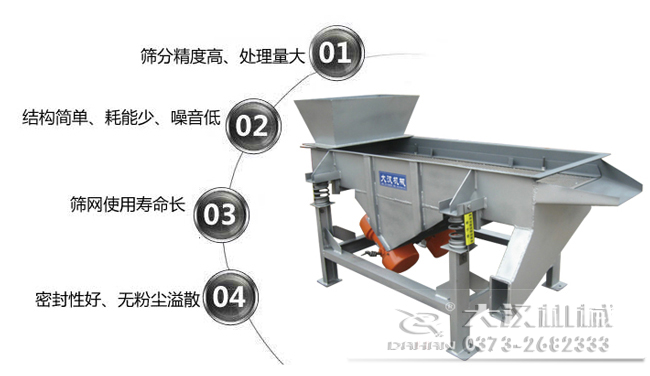 1，處理量大，篩分精度高。2，結(jié)構簡單，耗能少，噪音低。3，篩網(wǎng)使用壽命長。4，密封性好，無粉塵溢散。