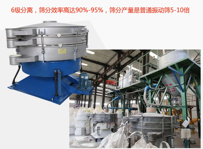 搖擺篩采用6級分離，篩分效率高達90%-95%，篩分產(chǎn)量是普通振動篩5-10倍