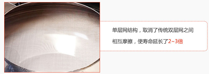 單層網(wǎng)結構，取消了傳統(tǒng)雙層網(wǎng)之間相互摩擦，使壽命延長了2~3倍