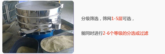 分級篩選，可篩1至5層篩網(wǎng)，能同時進(jìn)行2至6個等級的分選或過濾