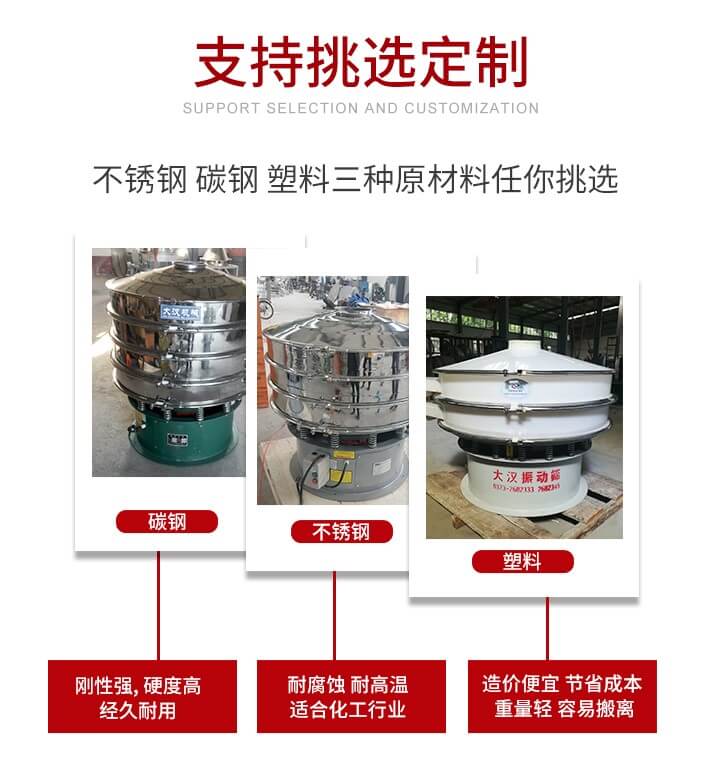旋振篩可配置一到四層的篩網(wǎng)。旋振篩的篩分效率高，篩分精度高，篩分率高達(dá)96%。