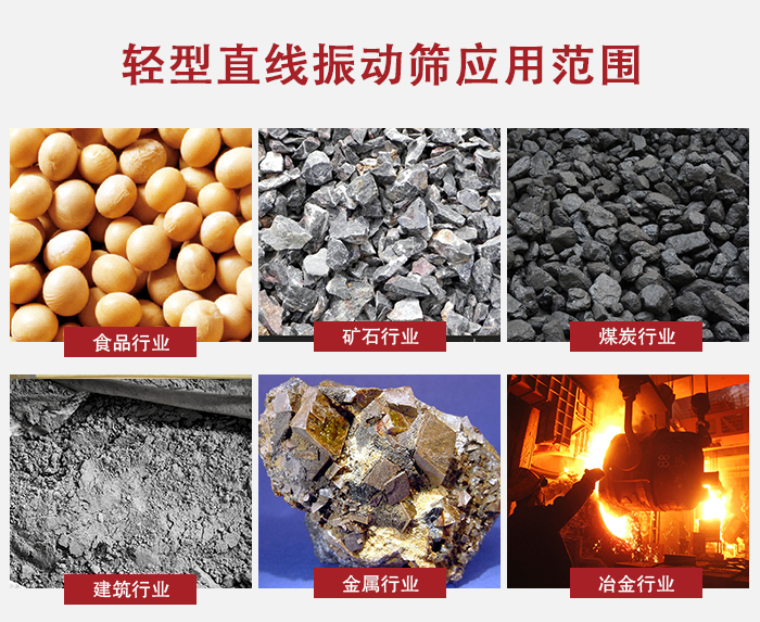 輕型直線振動(dòng)篩應(yīng)用范圍較廣多使用與顆粒狀，粉狀以及其它重型行業(yè)的輸送。